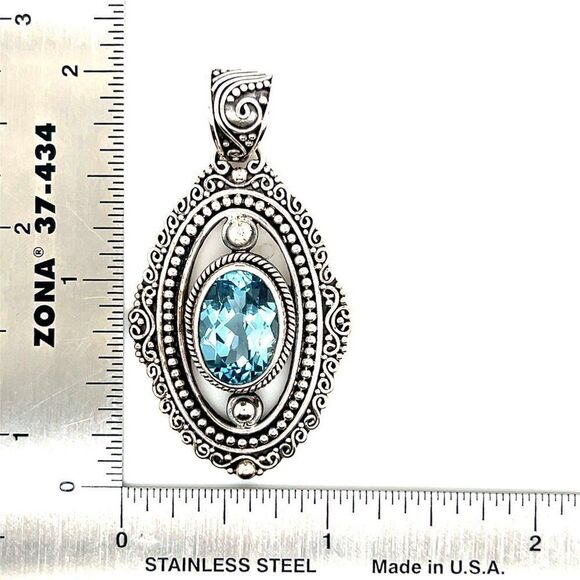 Large Silver 925 Topaz Pendant - Picture 6 of 6
